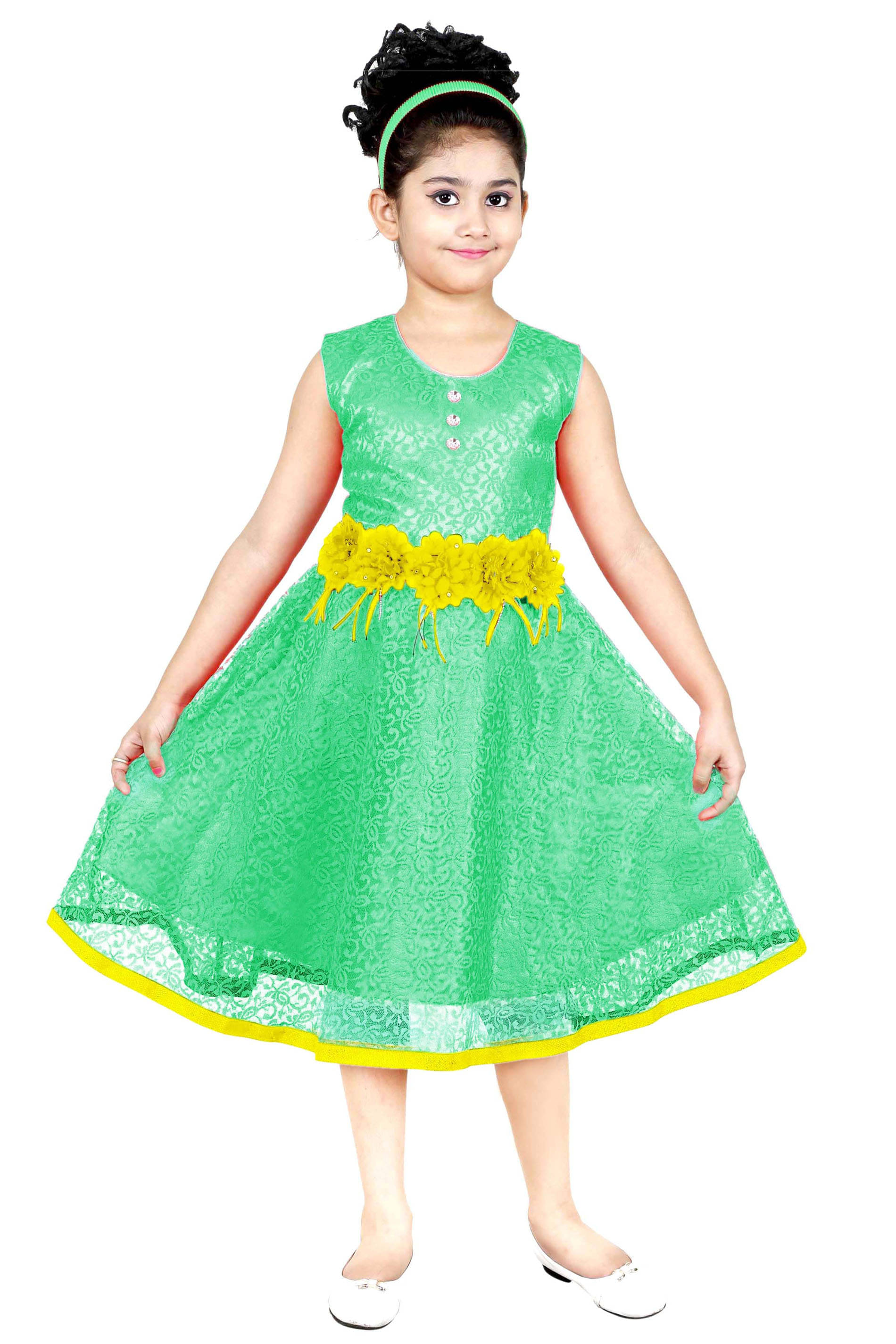     			DEBDESHIK Net A-line Dress For Girls ( Pack of 1 , White )