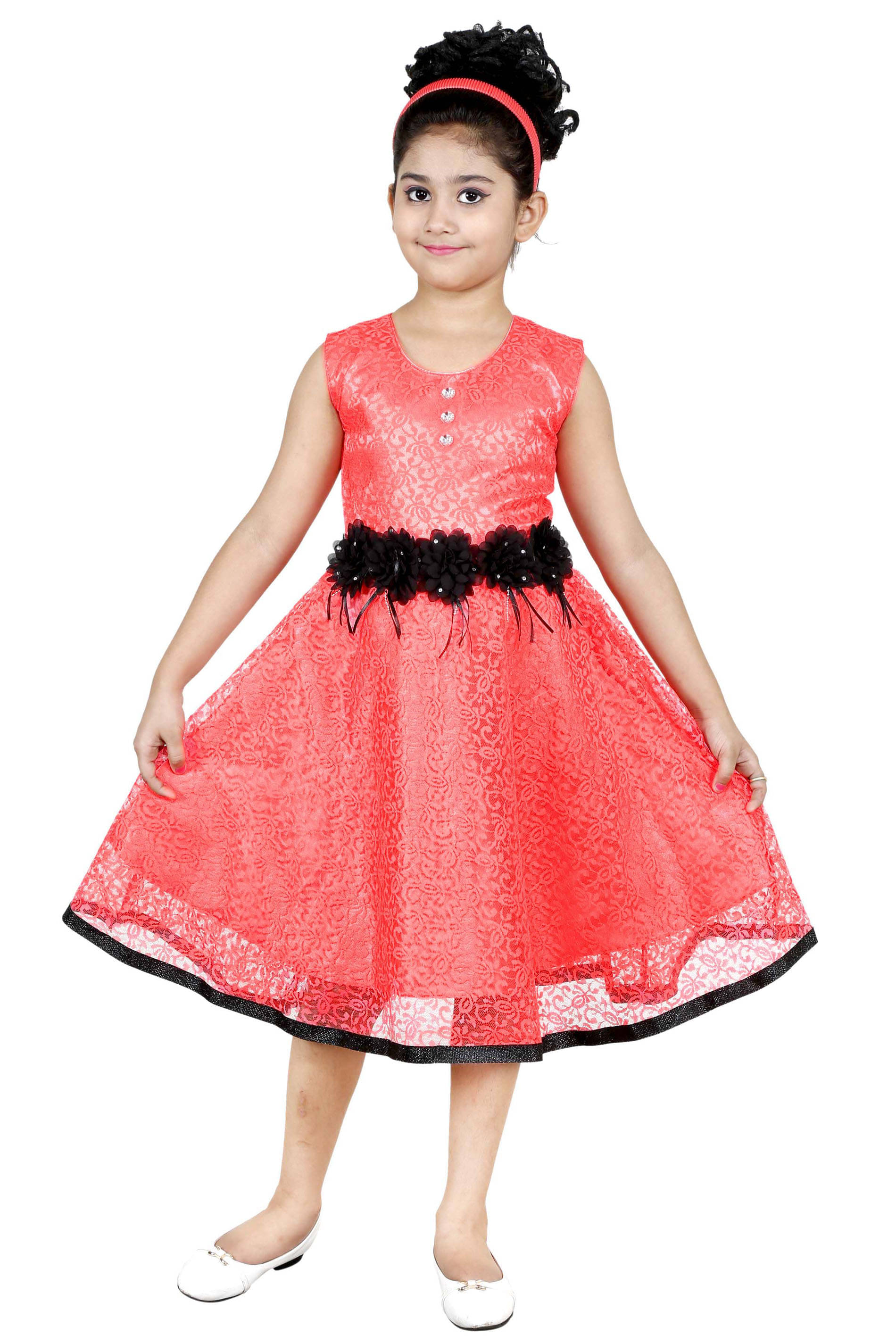 DEBDESHIK Net A-line Dress For Girls ( Pack of 1 , Red ) DEBDESHIK Net A-line Dress For Girls ( Pack of 1 , Red )