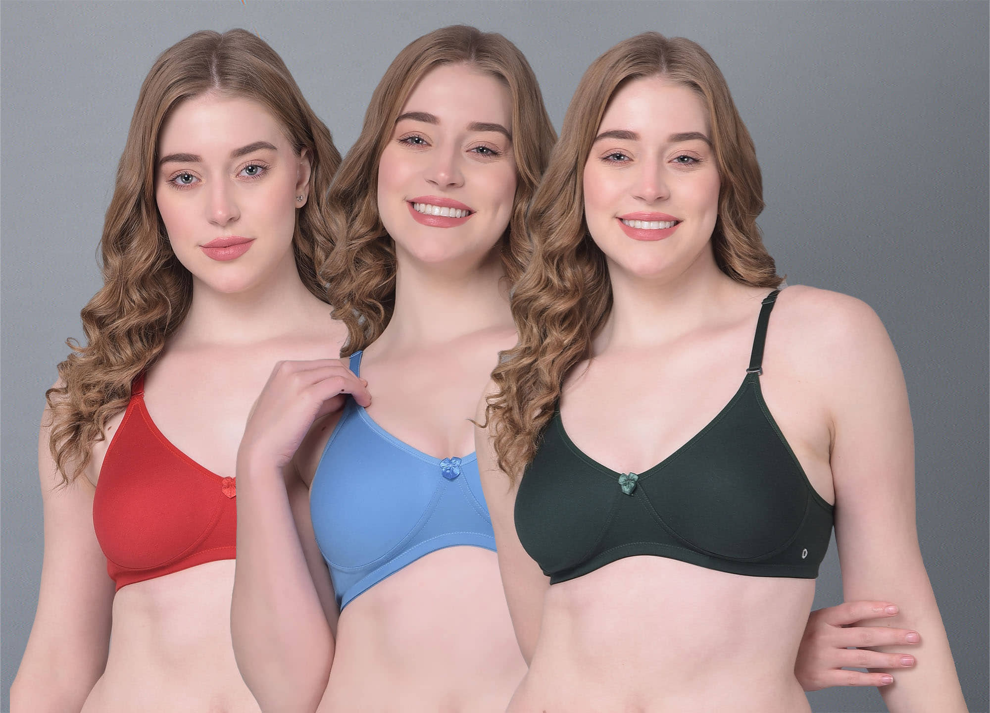 Dollar Missy Pack of 3 Cotton Non Padded Women's T-Shirt Bra ( Multicolor ) DTS-2152-AB-DG-RC-PO3