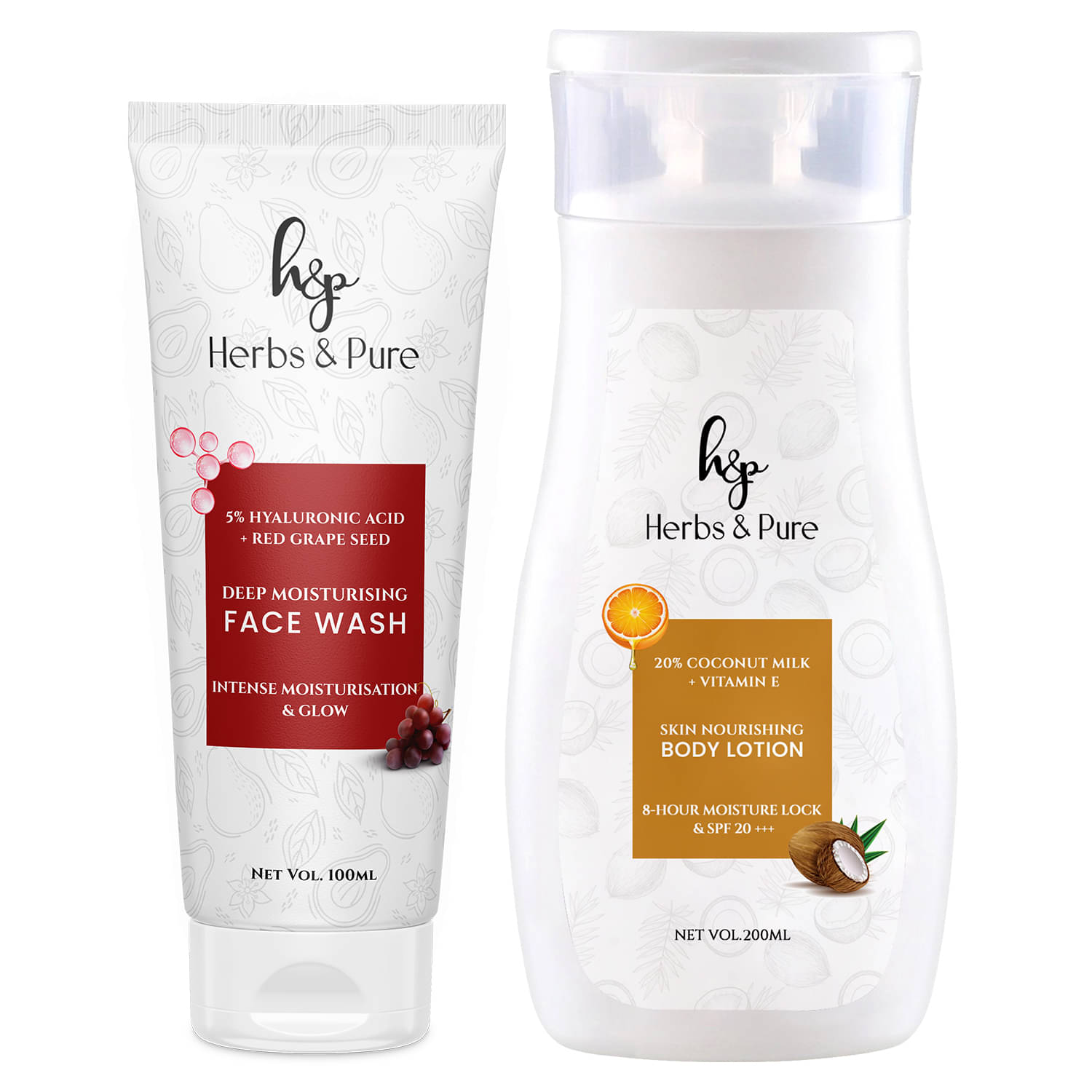 Herbs and Pure Red Grapes Face Wash & Skin Nourishing Body Lotion Spf 20 (Pack of 1 of 2 (300ML) Herbs and Pure Red Grapes Face Wash & Skin Nourishing Body Lotion Spf 20 (Pack of 1 of 2 (300ML)