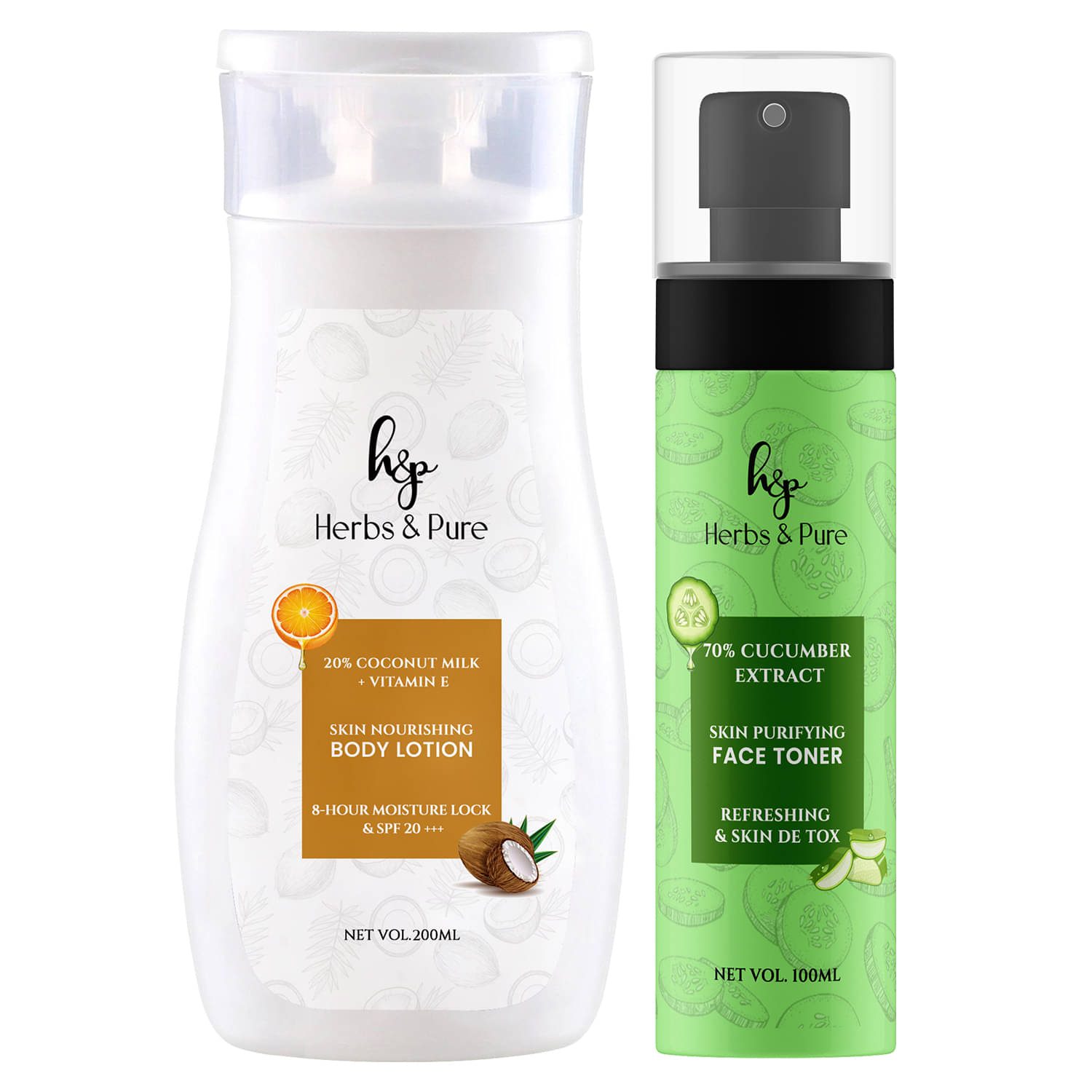     			Herbs and Pure Skin Nourishing Body Lotion Spf 20 & Skin Purifying Cucumber Face Toner (300ML)