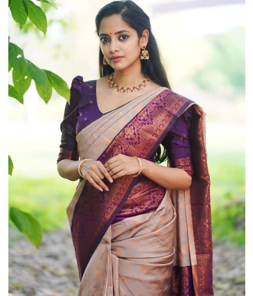 ISARA Banarasi Silk Printed Saree With Unstitched Blouse Piece ( Purple ) ISARA Banarasi Silk Printed Saree With Unstitched Blouse Piece ( Purple )