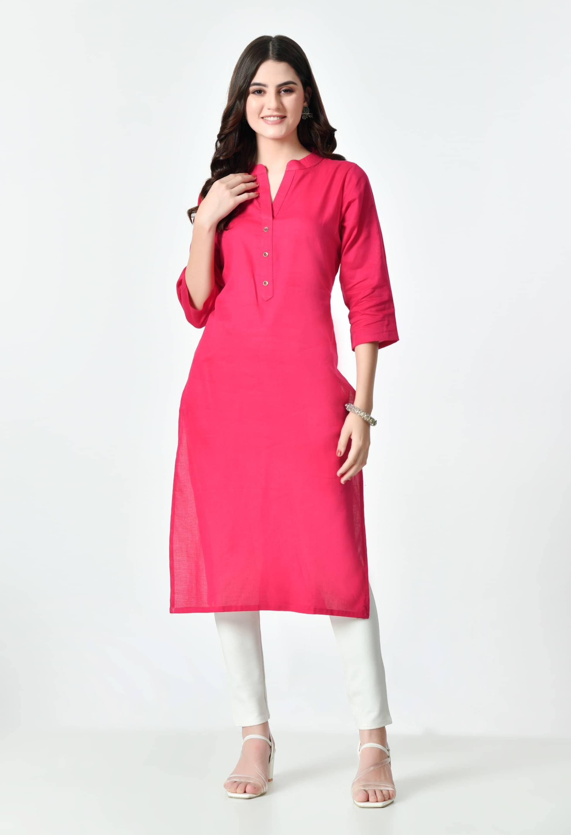 MAURYA Cotton Blend Solid Straight Women's Kurti - Pink ( Pack of 1 ) MAURYA Cotton Blend Solid Straight Women's Kurti - Pink ( Pack of 1 )