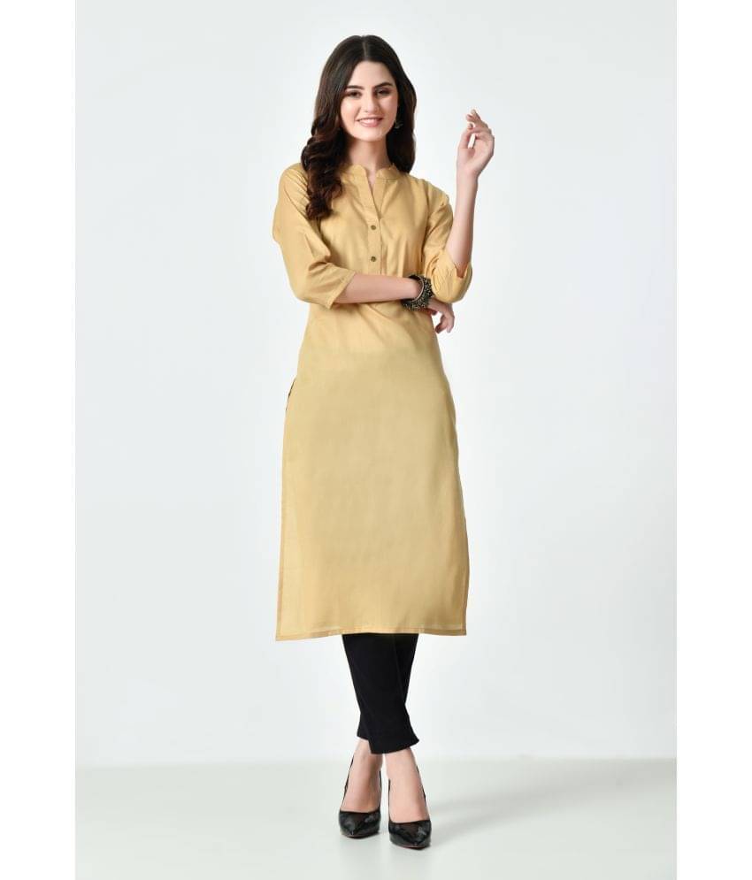 MAURYA Cotton Blend Solid Straight Women's Kurti - Beige ( Pack of 1 )     			MAURYA Cotton Blend Solid Straight Women's Kurti - Beige ( Pack of 1 )