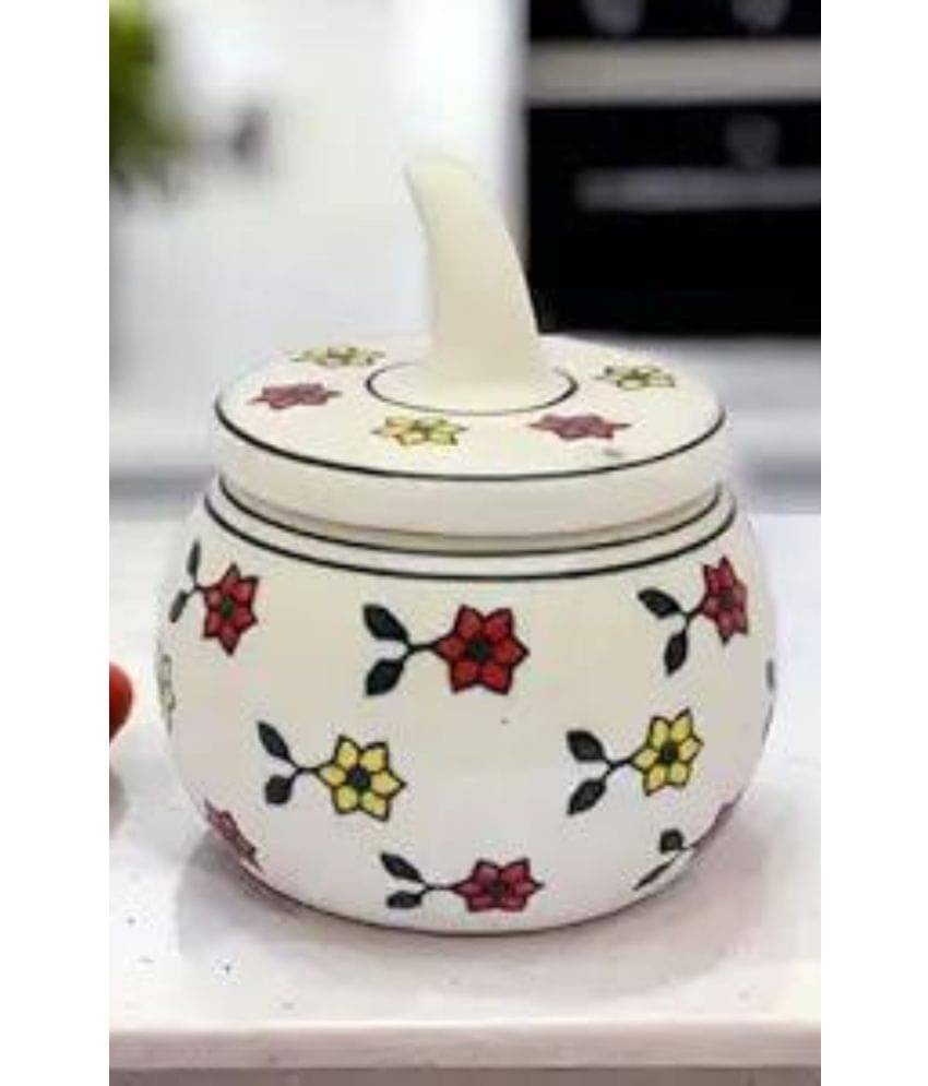     			Malaikah White Small Salt Jar Ceramic White Salt/Pepper Container ( Set of 1 )
