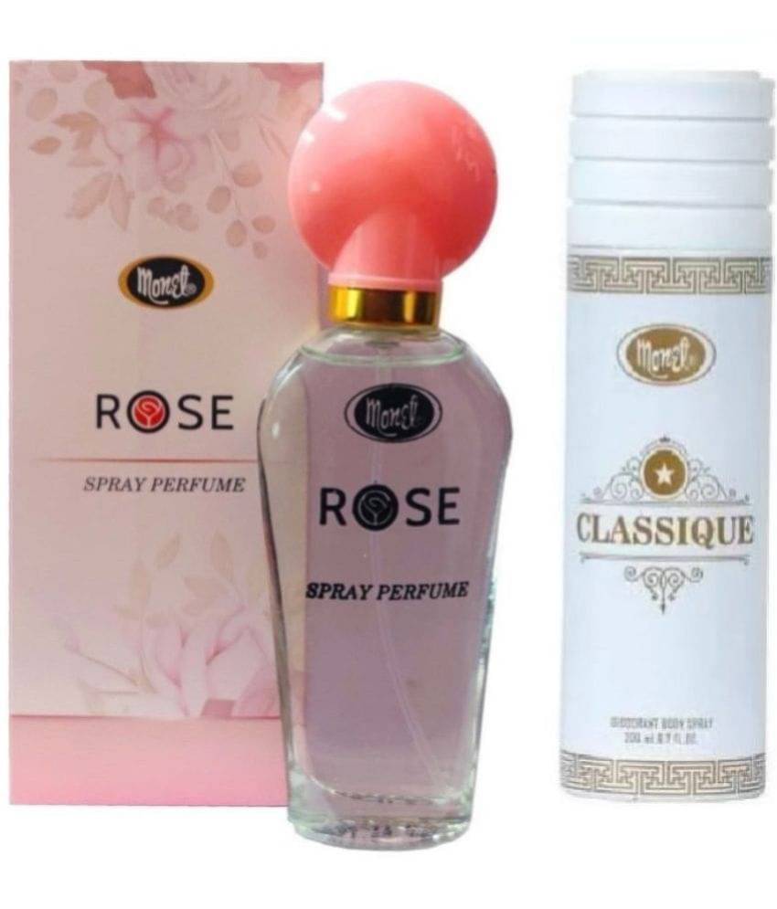 Monet ROSE PERFUME 30 ML&CLASSIQUE DEO 200 ML Deodorant Spray & Perfume for Men,Women 230 ml ( Pack of 2 )     			Monet ROSE PERFUME 30 ML&CLASSIQUE DEO 200 ML Deodorant Spray & Perfume for Men,Women 230 ml ( Pack of 2 )