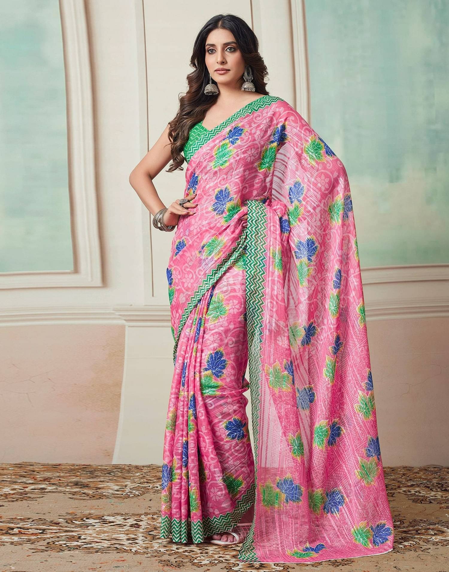 Nandini Creation Georgette Solid Saree With Unstitched Blouse Piece ( Pink ) Nandini Creation Georgette Solid Saree With Unstitched Blouse Piece ( Pink )