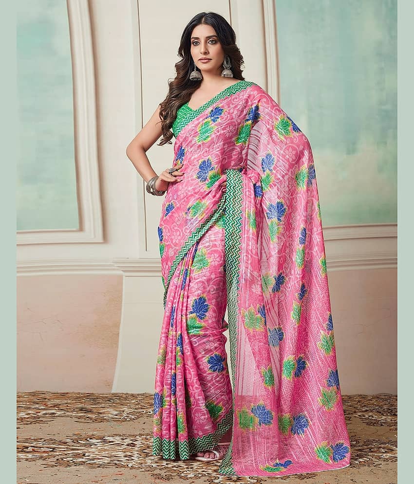 Nandini Creation Georgette Solid Saree With Unstitched Blouse Piece ( Pink ) - Sarees | Buy online on ZillyBuy