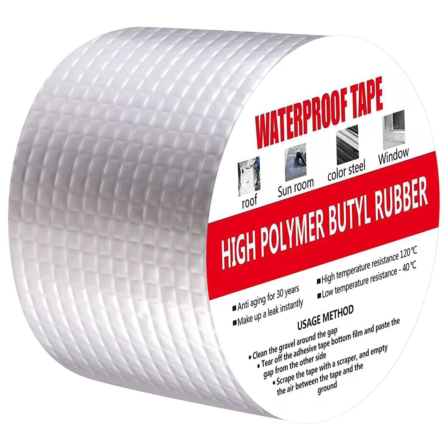     			RAMDEV ENTERPRISE Super Strong Adhesive Waterproof Permanent Repair Aluminum Butyl Tape Rubber Foil Suitable for Roof Leak, surface Crack, Window Sill Gap, Boat Sealing, Home Renovation (10CM*5M) (Pack Of 1).