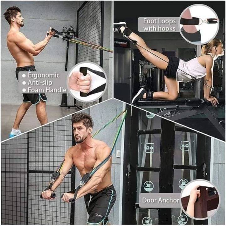 Resistance Bands 11 pcs Set, Stretching and Exercise, Toning Tube kit with Door Anchor, Foam Handles, Leg Ankle Strap and Carry Bag and Box Packaging for Men and Women Workout at Home and Gym Resistance Bands 11 pcs Set, Stretching and Exercise, Toning Tube kit with Door Anchor, Foam Handles, Leg Ankle Strap and Carry Bag and Box Packaging for Men and Women Workout at Home and Gym