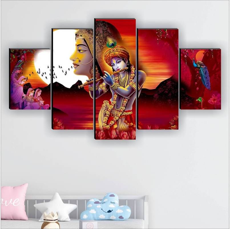 SNDArt Set Of 5 Radha Krishna Wall Paintings For Home Decor Gift Items 18 x 30 inch SNDArt Set Of 5 Radha Krishna Wall Paintings For Home Decor Gift Items 18 x 30 inch