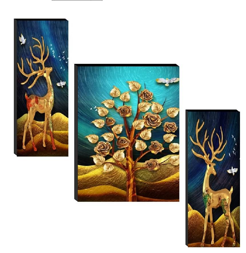     			SNDArt Set Of 3 Modern Art Deer Wall Paintings For Home Decor 12 x 18 inch