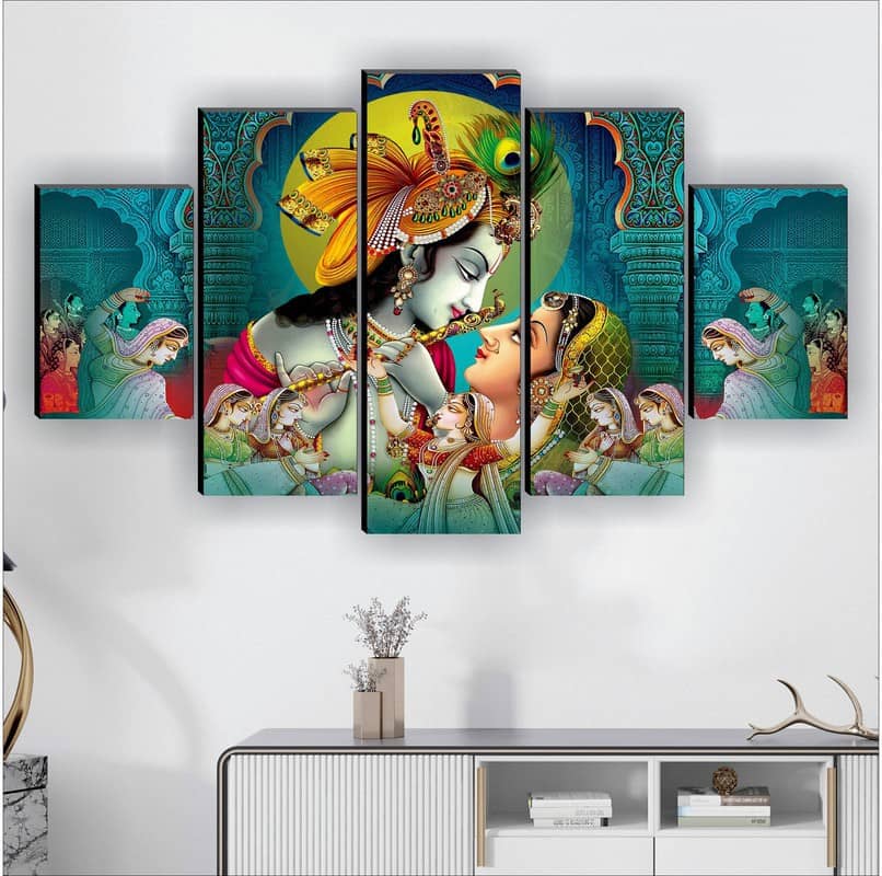 SNDArt Set Of 5 Radha Krishna Wall Paintings For Living Room 18 x 30 inch