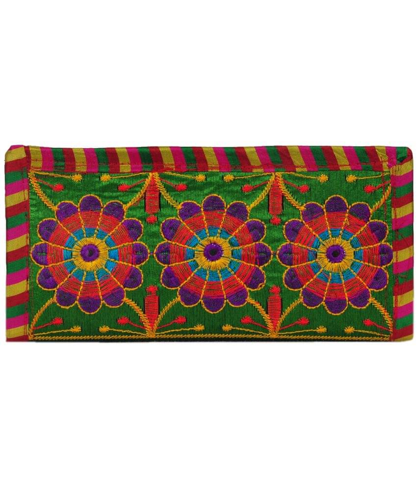     			SUNESH CREATION Green Fabric Handheld