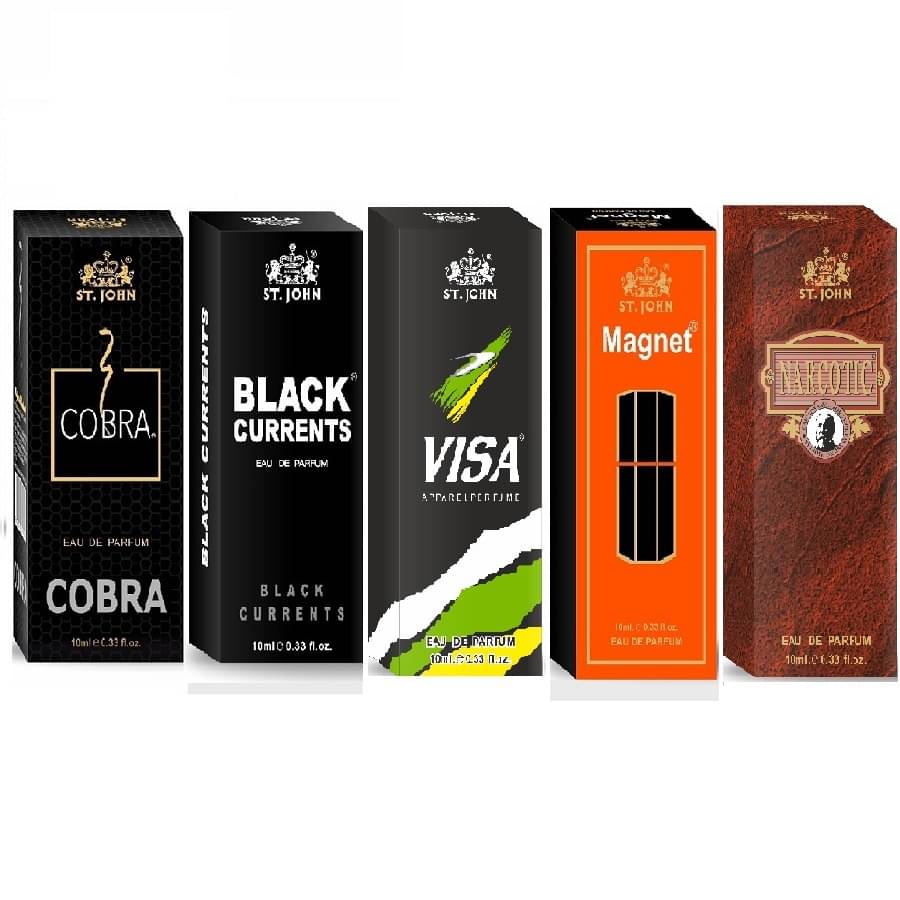     			ST.JOHN Cobra Black Current,Cobra,Visa,Narcotic Magnet Pocket Perfume for Men 10 ml ( Pack of 5 )