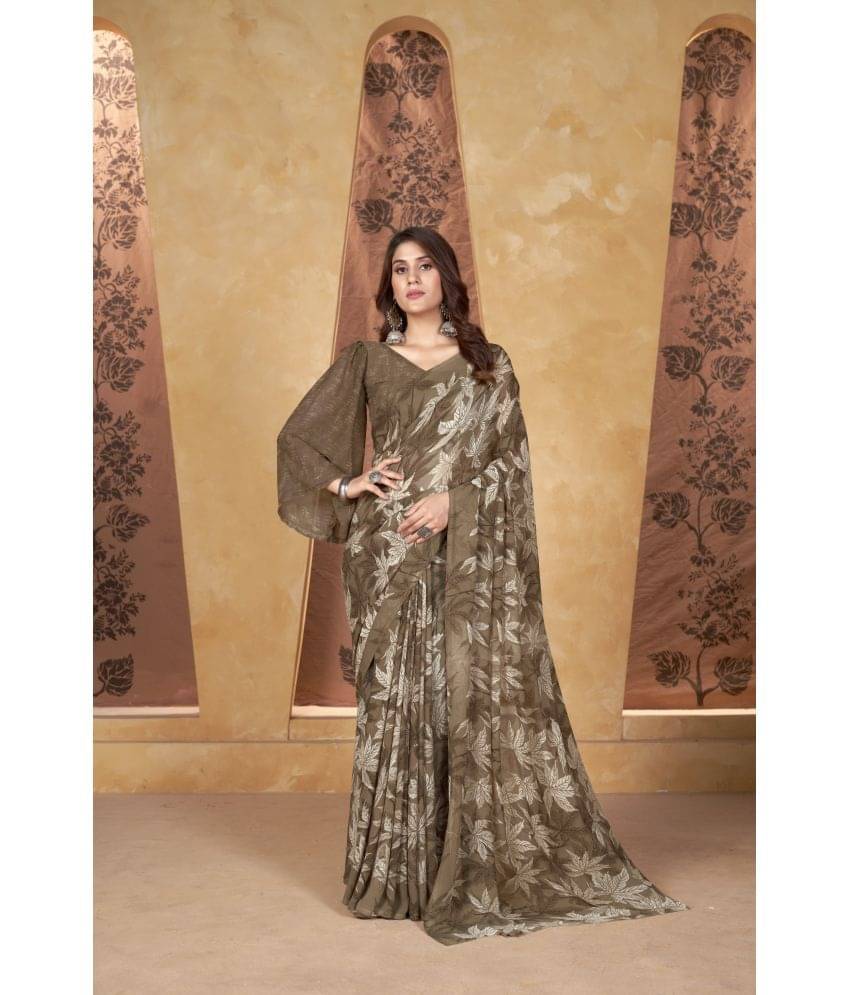     			Varni Fabrics Georgette Printed Saree With Unstitched Blouse Piece ( Coffee )