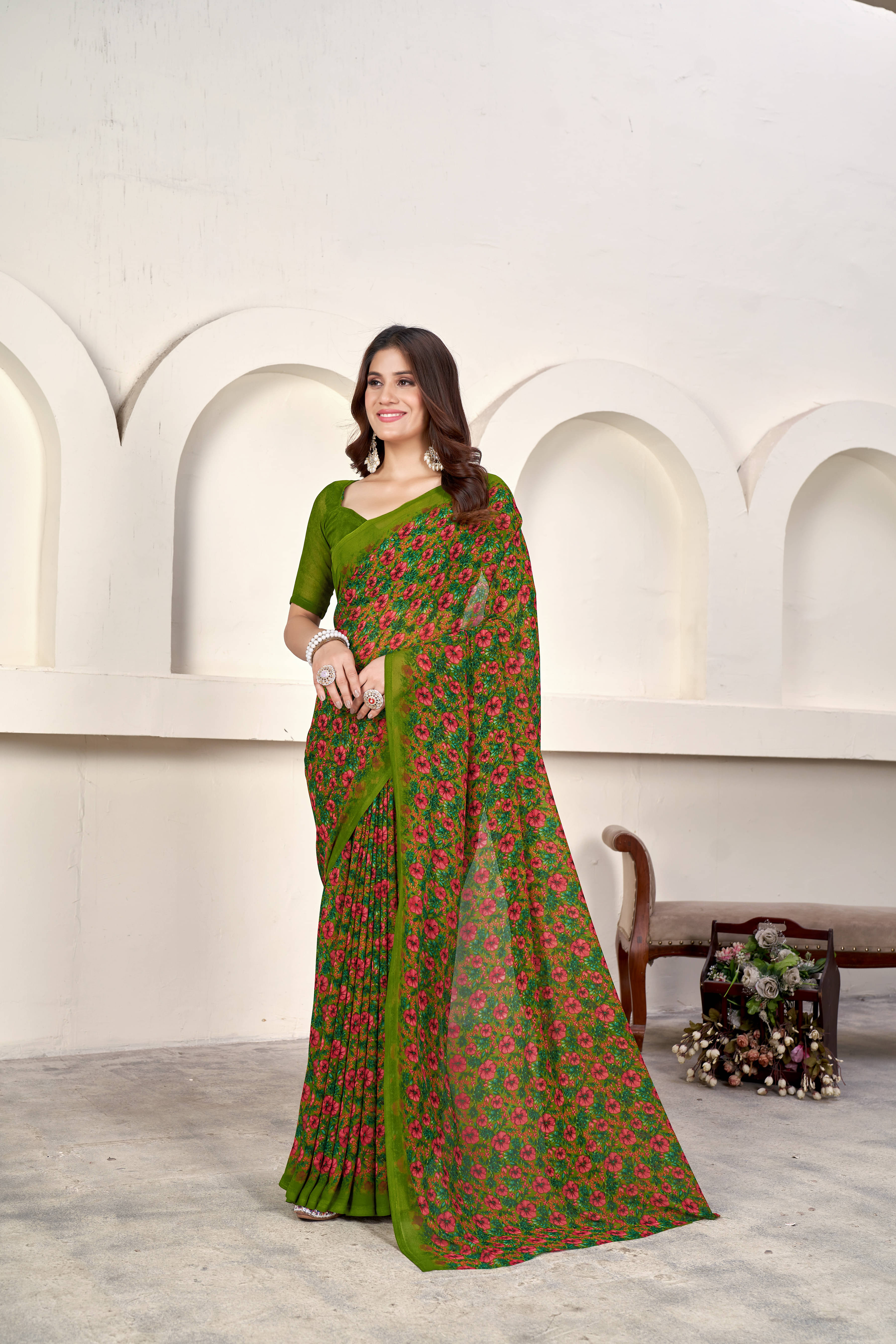     			Varni Fabrics Georgette Printed Paithani Sarees With Unstitched Blouse Piece ( Sea Green )