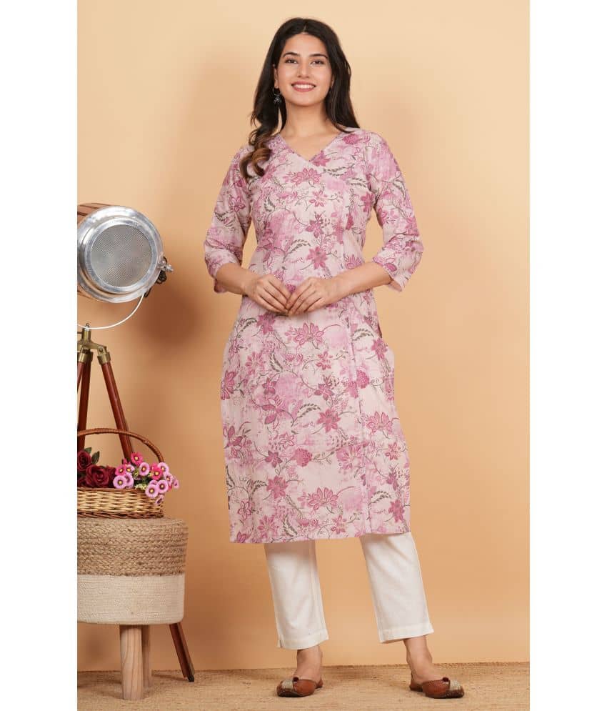 Vbuyz Cotton Printed Angrakha Women's Kurti - Pink ( Pack of 1 ) - Kurtis, Tunics | Buy online on ZillyBuy