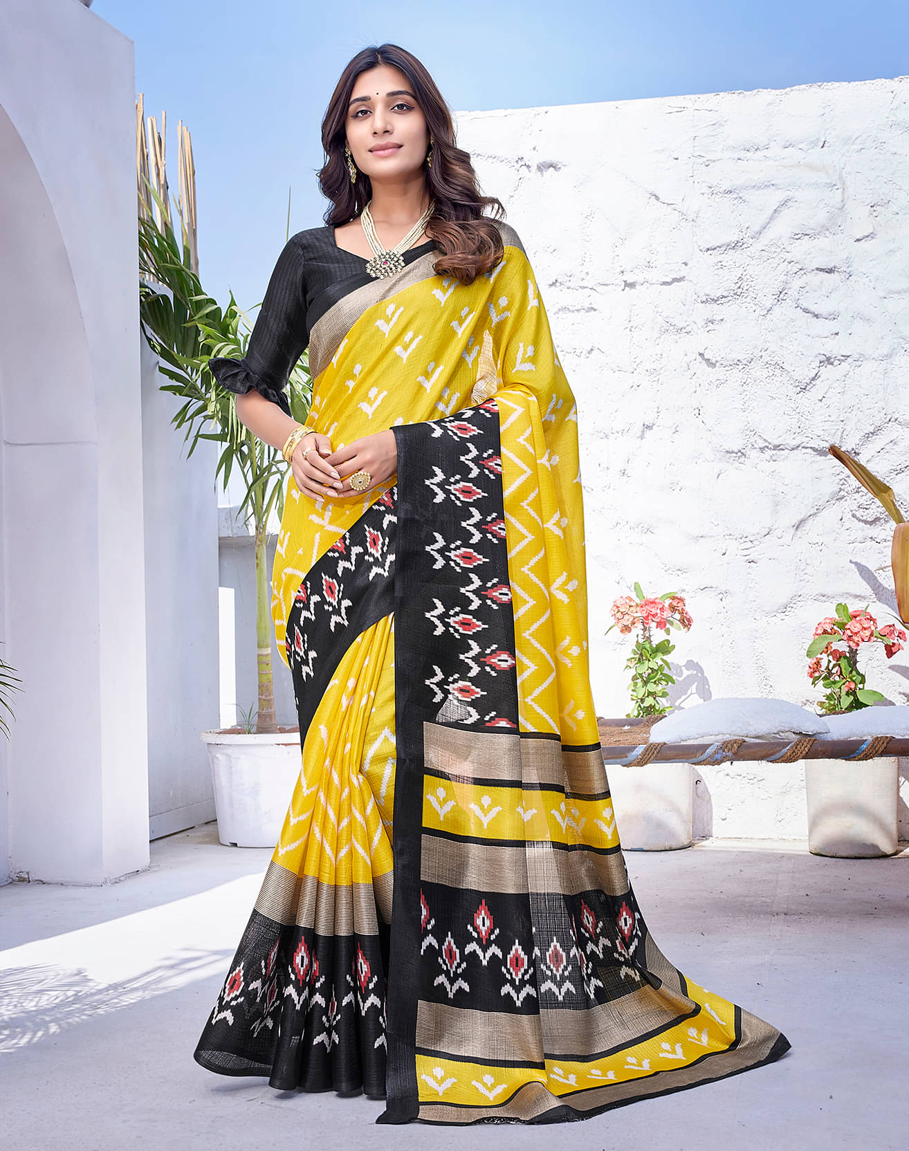 Yashika Art Silk Printed Saree With Unstitched Blouse Piece ( Yellow ) Yashika Art Silk Printed Saree With Unstitched Blouse Piece ( Yellow )