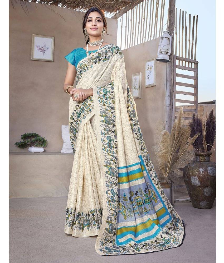 Yashika Art Silk Printed Saree With Unstitched Blouse Piece ( LightBLue ) Yashika Art Silk Printed Saree With Unstitched Blouse Piece ( LightBLue )