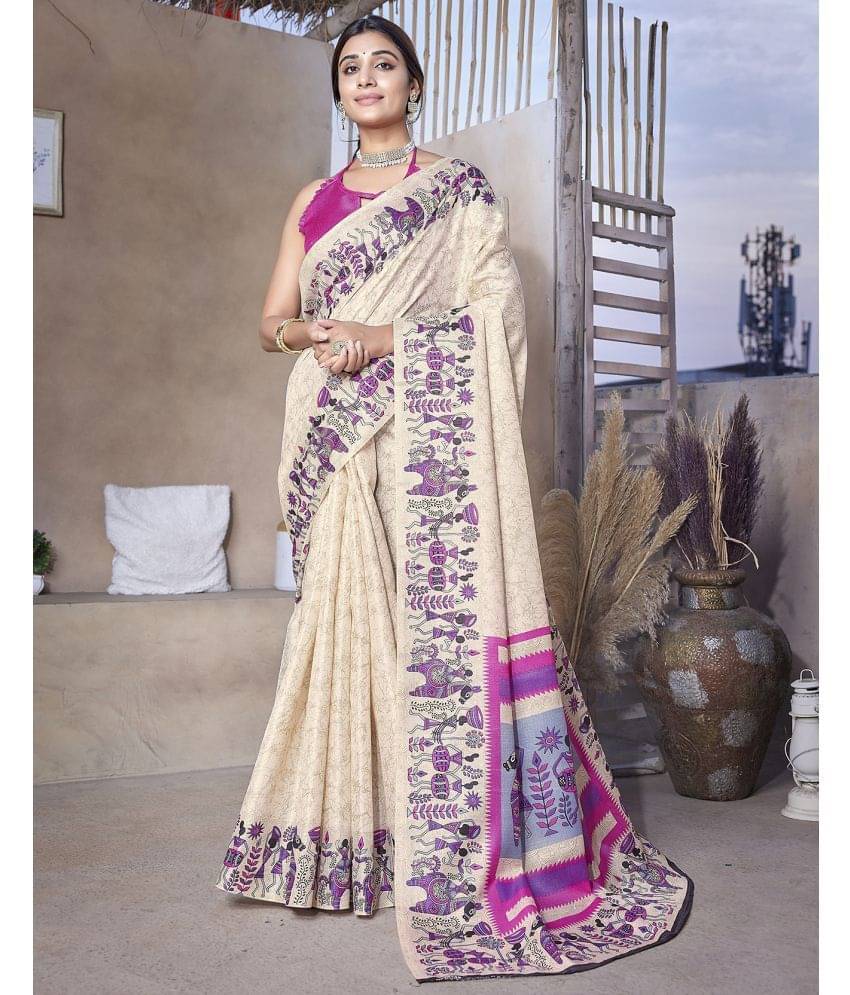     			Yashika Art Silk Printed Saree With Unstitched Blouse Piece ( Pink )