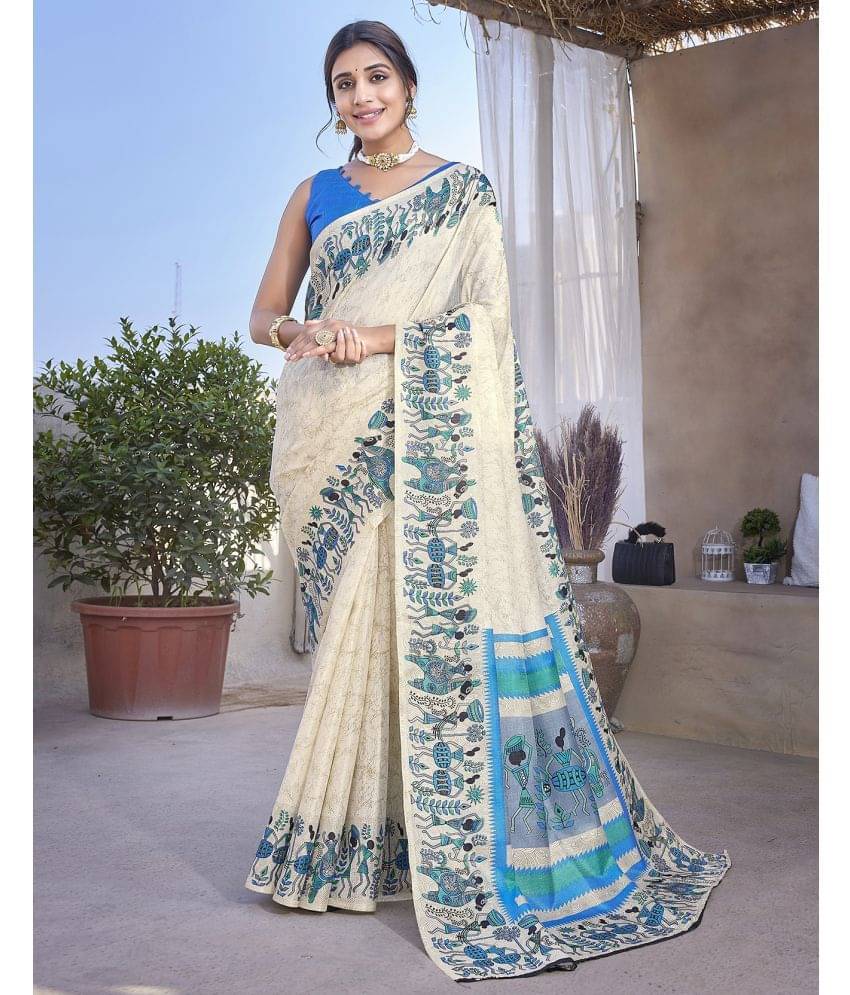     			Yashika Art Silk Printed Saree With Unstitched Blouse Piece ( Blue )