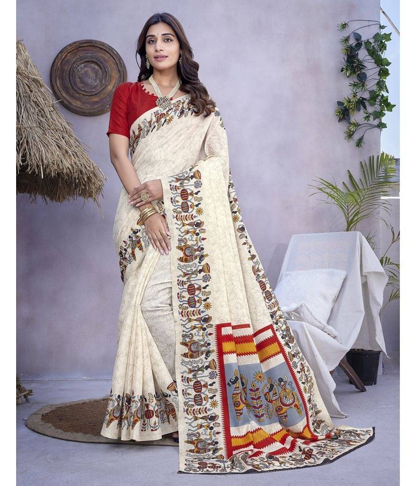 Yashika Art Silk Printed Saree With Unstitched Blouse Piece ( Orange ) Yashika Art Silk Printed Saree With Unstitched Blouse Piece ( Orange )