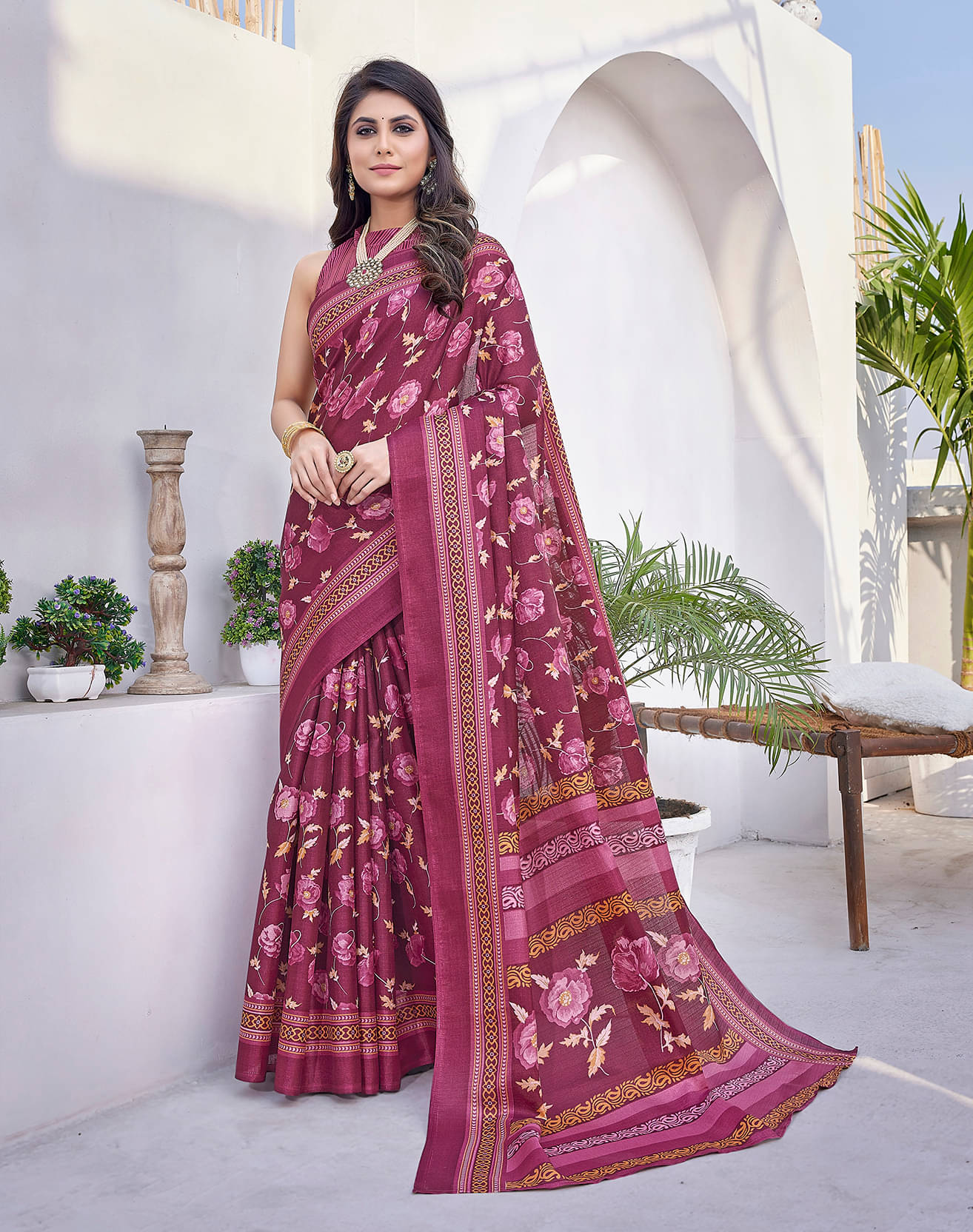     			Yashika Art Silk Printed Saree With Unstitched Blouse Piece ( Purple )