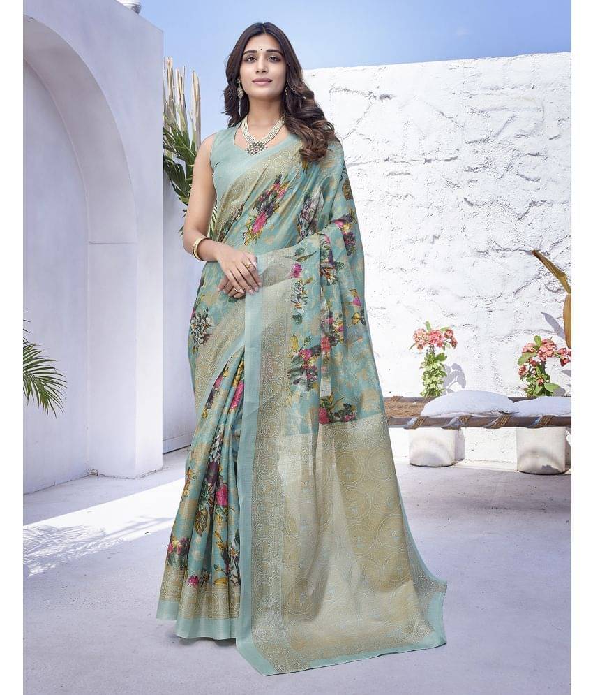 Yashika Art Silk Printed Saree With Unstitched Blouse Piece ( Blue ) Yashika Art Silk Printed Saree With Unstitched Blouse Piece ( Blue )