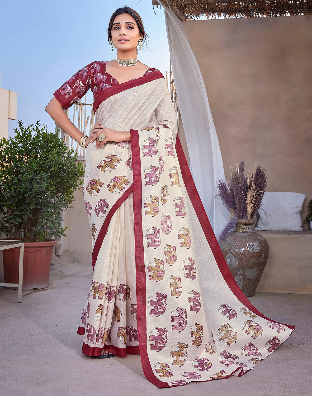     			Yashika Art Silk Printed Saree With Unstitched Blouse Piece ( Red )