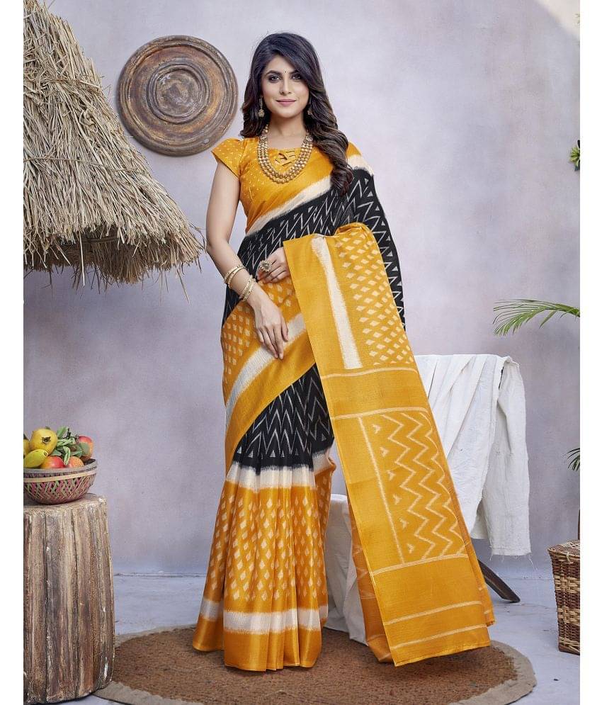 Yashika Art Silk Printed Saree With Unstitched Blouse Piece ( Mustard ) Yashika Art Silk Printed Saree With Unstitched Blouse Piece ( Mustard )