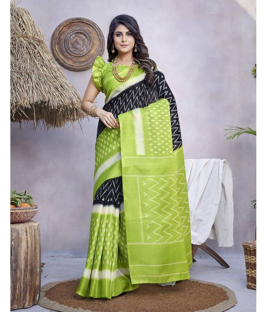     			Yashika Art Silk Printed Saree With Unstitched Blouse Piece ( Olive )