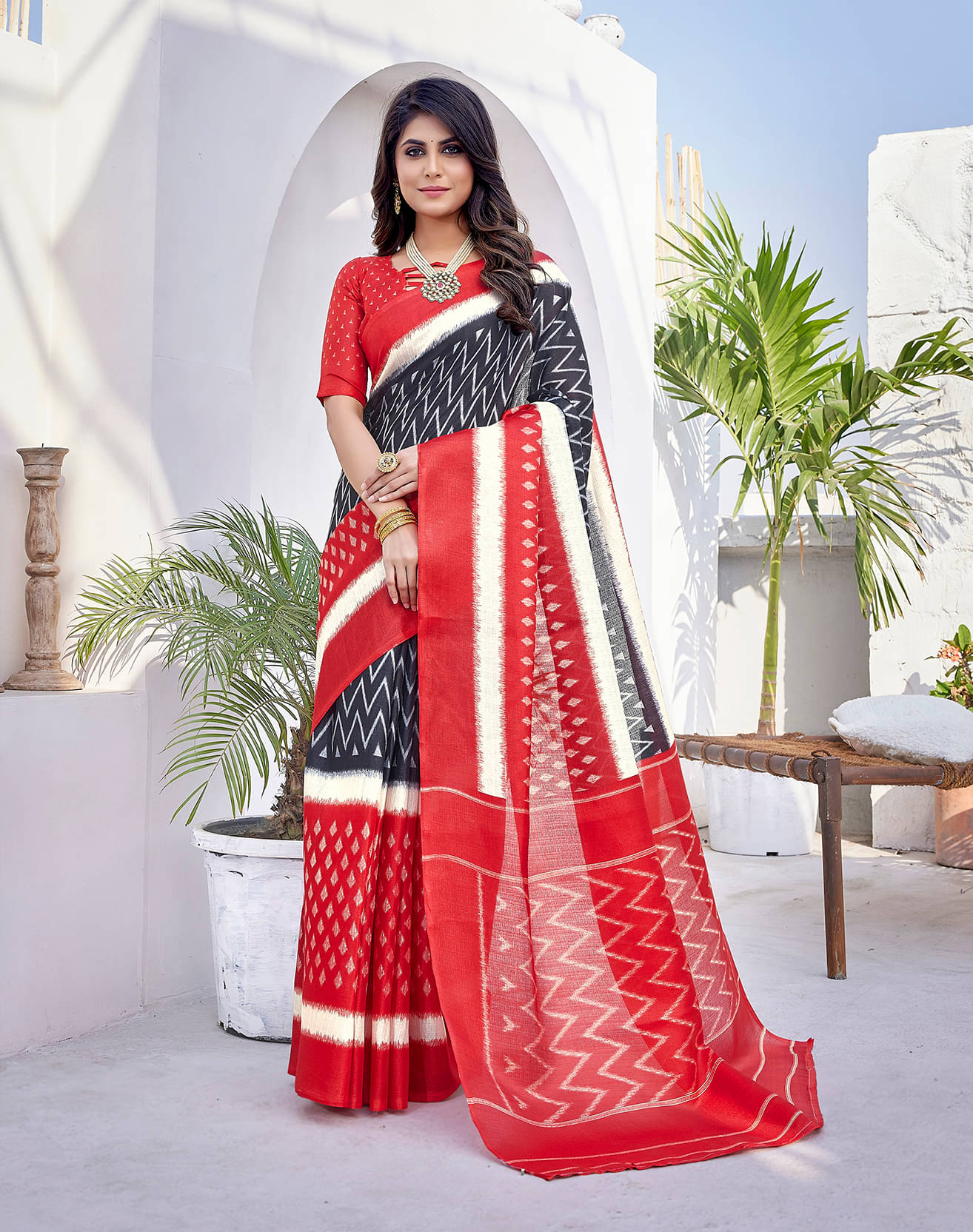 Yashika Art Silk Printed Saree With Unstitched Blouse Piece ( Red )     			Yashika Art Silk Printed Saree With Unstitched Blouse Piece ( Red )