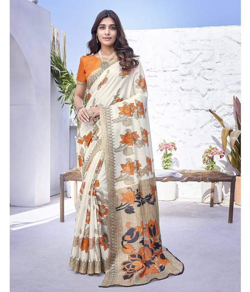     			Yashika Art Silk Printed Saree With Unstitched Blouse Piece ( Orange )