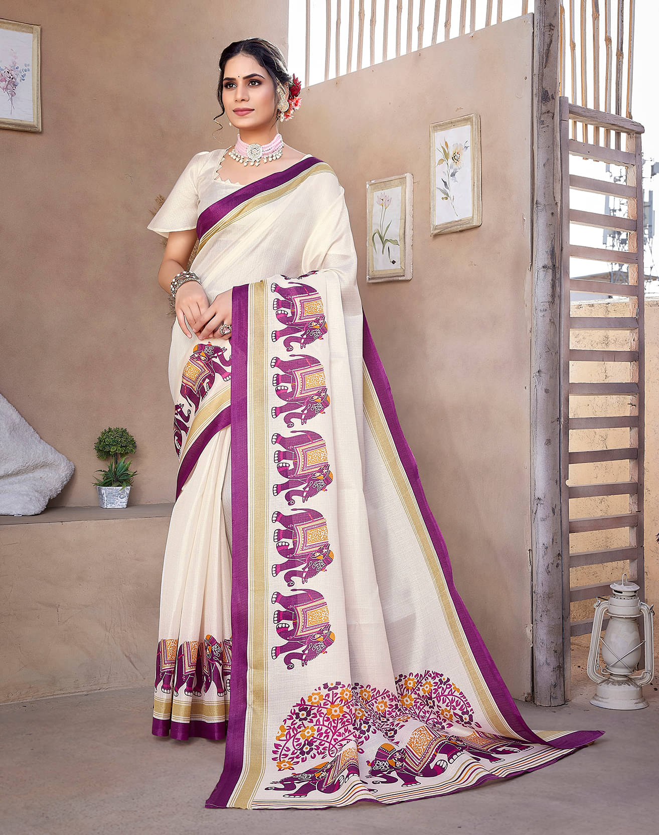 Yashika Art Silk Printed Saree With Unstitched Blouse Piece ( Purple ) Yashika Art Silk Printed Saree With Unstitched Blouse Piece ( Purple )