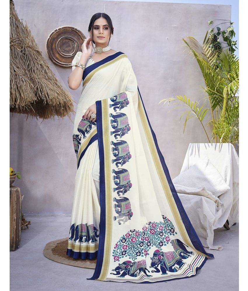     			Yashika Art Silk Printed Saree With Unstitched Blouse Piece ( Navy Blue )