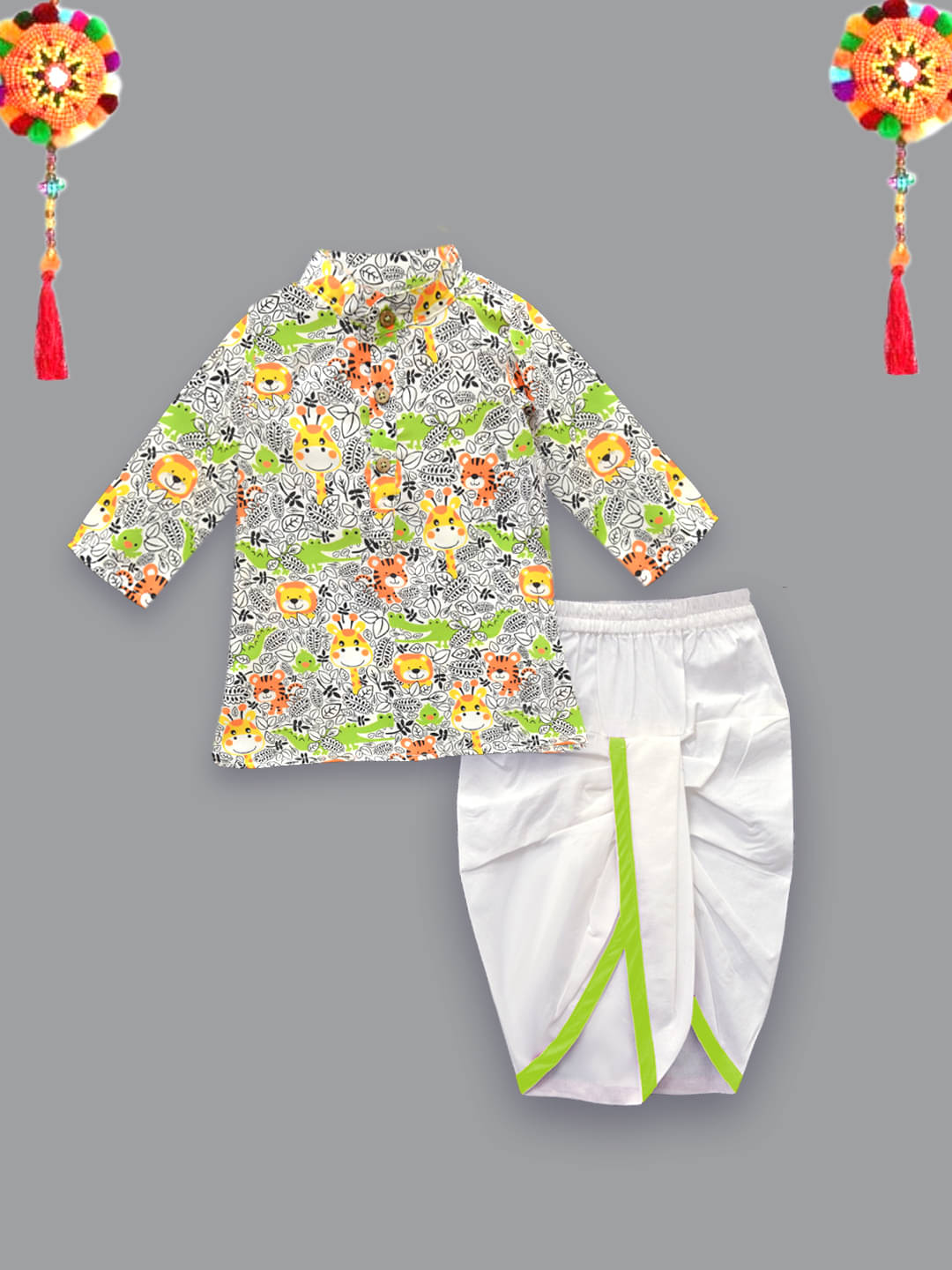     			A.T.U.N. Boys Polyester Animal - Pattern Dhoti Kurta Set ( Multicolor , Pack of 1 )