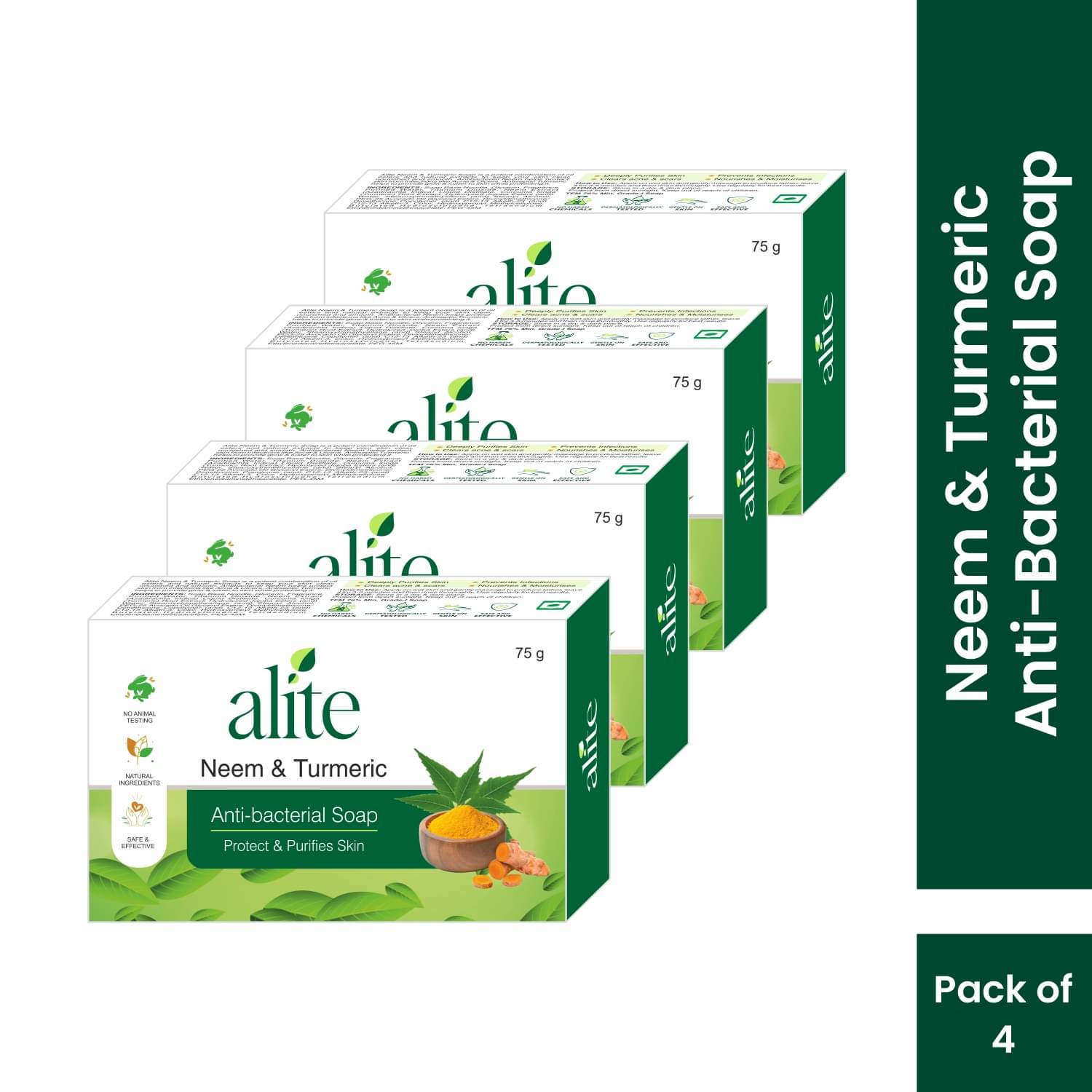     			Alite Neem & Turmeric Anti-Bacterial Soap for Acne and Clear, Healthy Skin 75g ( Pack of 4 )