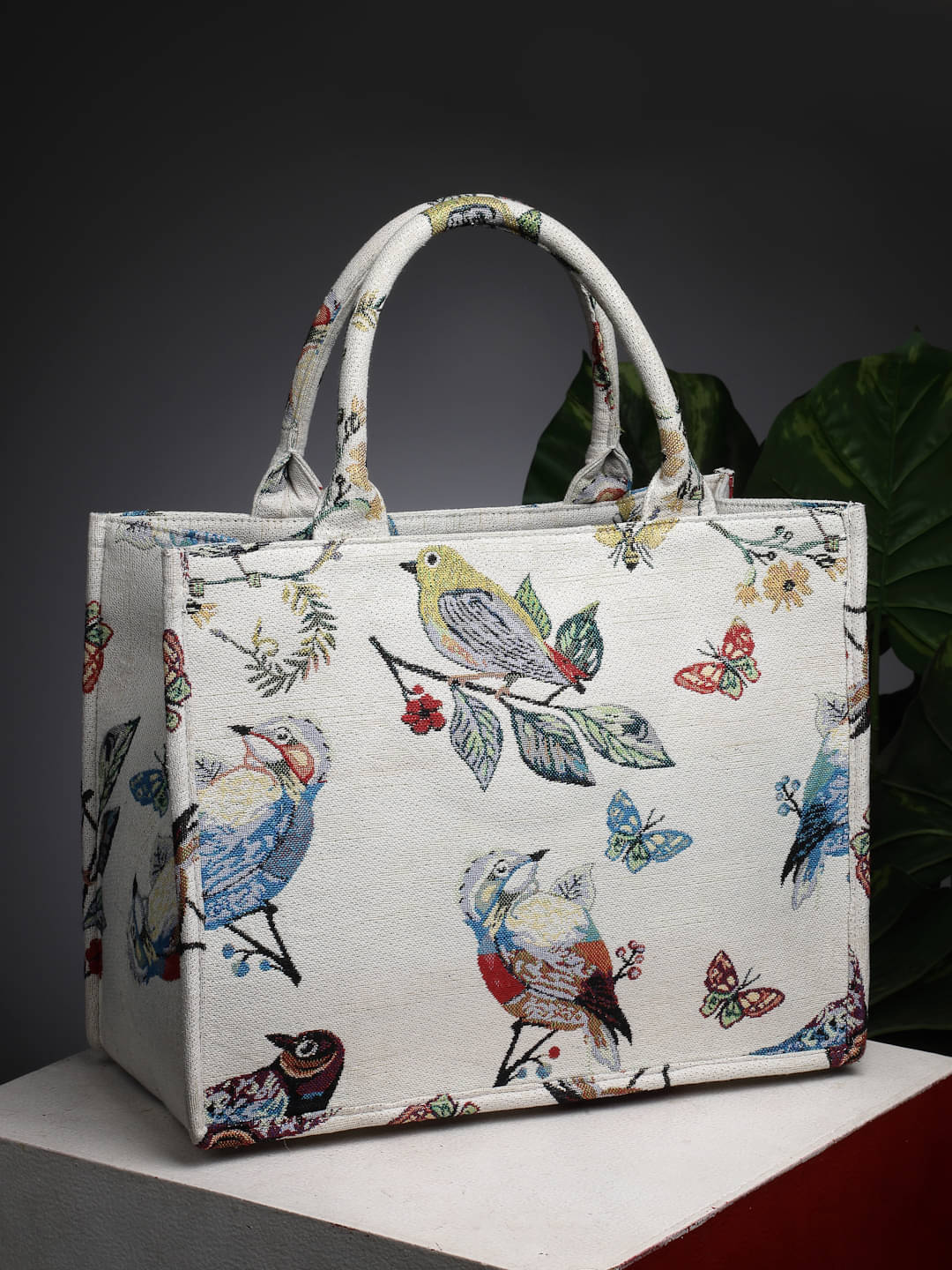     			Anekaant Off White Canvas Handheld Bag