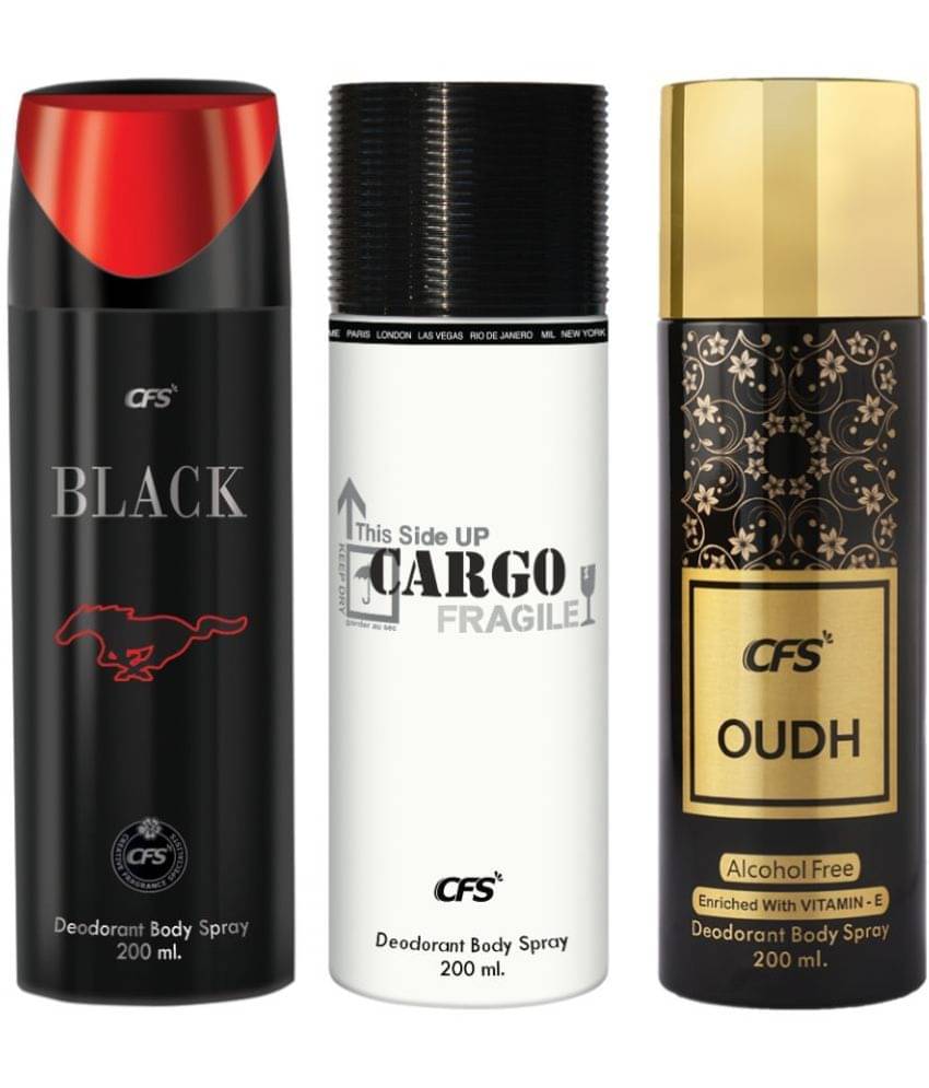     			CFS  Cargo White, Black & Oudh Black Deodorant Spray for Unisex 600 ml ( Pack of 3 )
