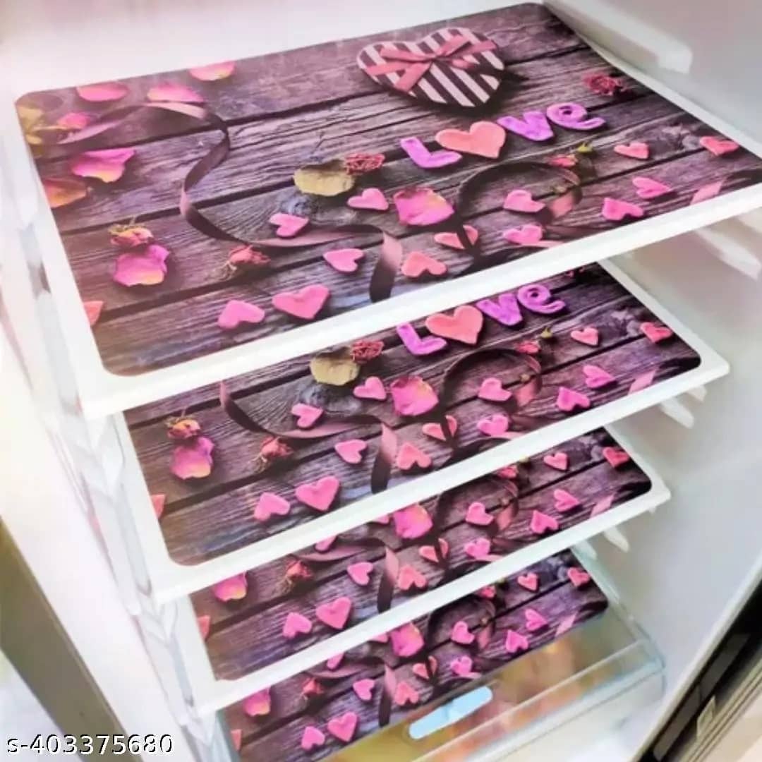 Crosmo PVC Floral Printed Fridge Mats ( 43 28 ) Pack of 4 - Multicolor