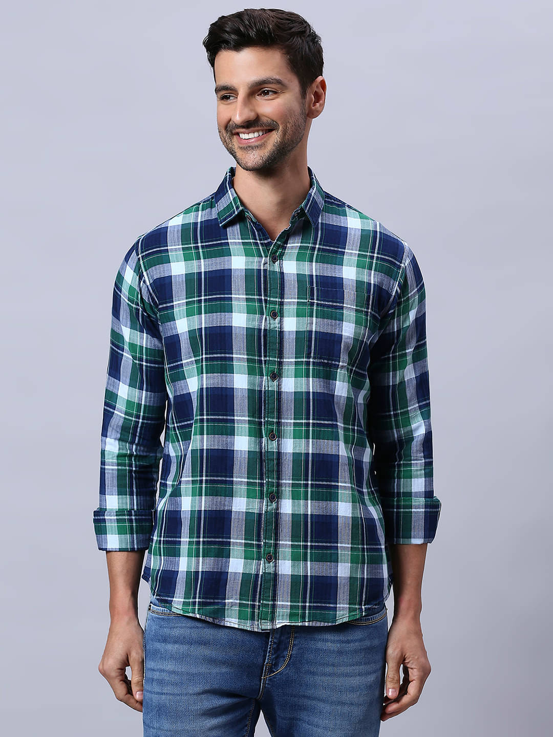     			HJ HASASI 100% Cotton Slim Fit Checks Full Sleeves Men's Casual Shirt - Navy Blue ( Pack of 1 )