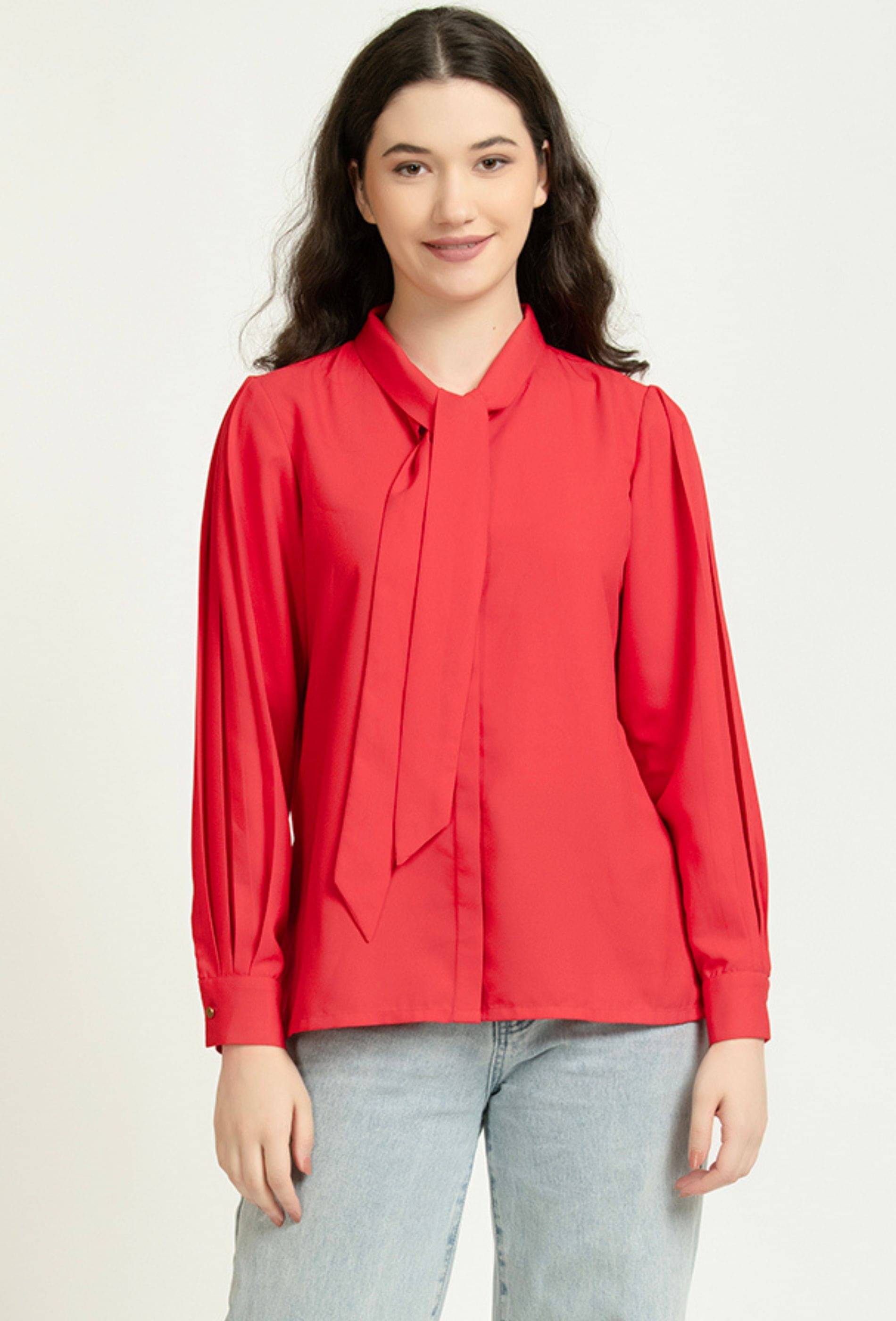     			June 9 Clothing Red Chiffon Women's Shirt Style Top ( Pack of 1 )