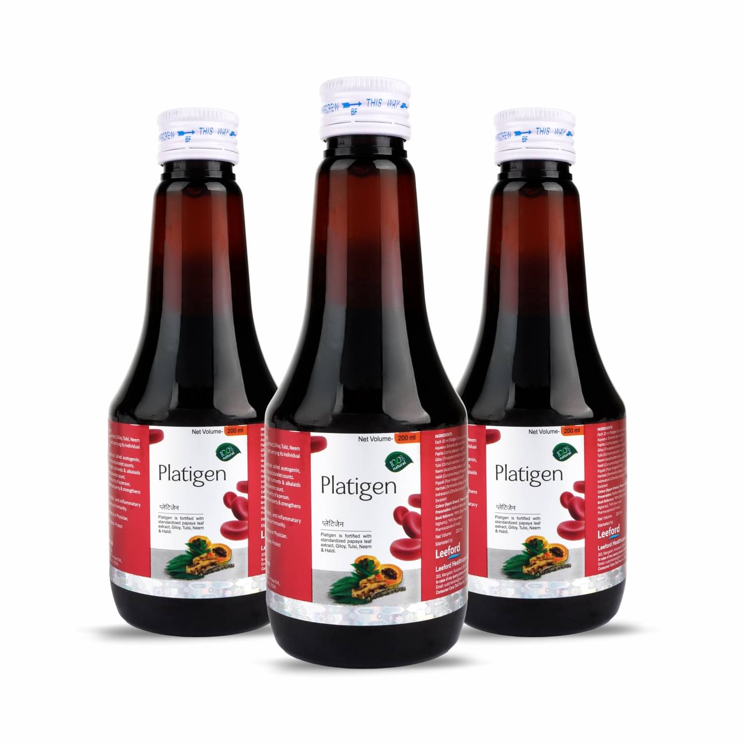     			LEEFORD Platigen Syrup - Platelet Generator Booster with Papaya, Tulsi, Giloy & Neem | 3 x 200ml