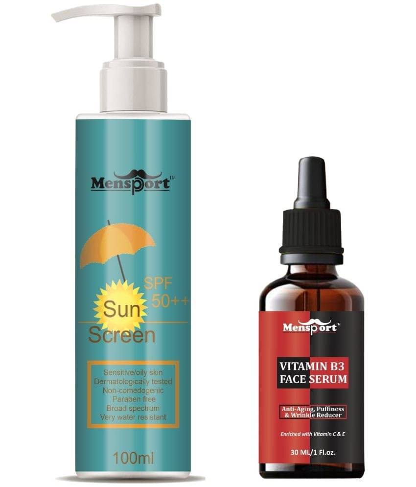 Mensport Broad Spectrum SPF 50++ Sunscreen 100ML & Vitamin B3 Anti Ageing Face Serum 30ML - Combo of 2 Items Mensport Broad Spectrum SPF 50++ Sunscreen 100ML & Vitamin B3 Anti Ageing Face Serum 30ML - Combo of 2 Items