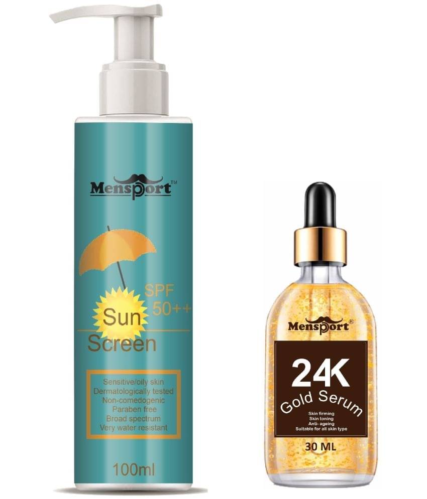 Mensport Broad Spectrum SPF 50++ Sunscreen 100ML & 24K Gold Face Serum 30ML - Combo of 2 Items Mensport Broad Spectrum SPF 50++ Sunscreen 100ML & 24K Gold Face Serum 30ML - Combo of 2 Items