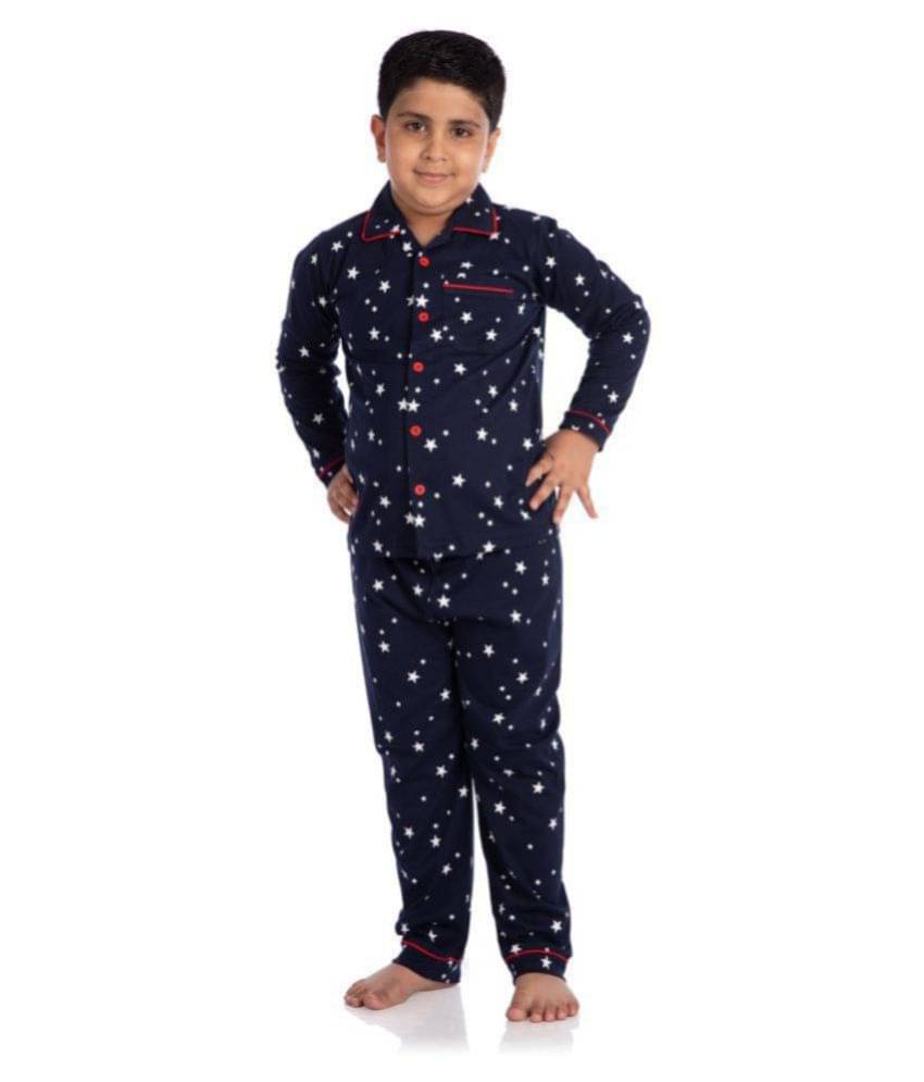 Nite Flite Pack of 1 Boys 100% Cotton Nightsuit Set ( Navy Blue )     			Nite Flite Pack of 1 Boys 100% Cotton Nightsuit Set ( Navy Blue )