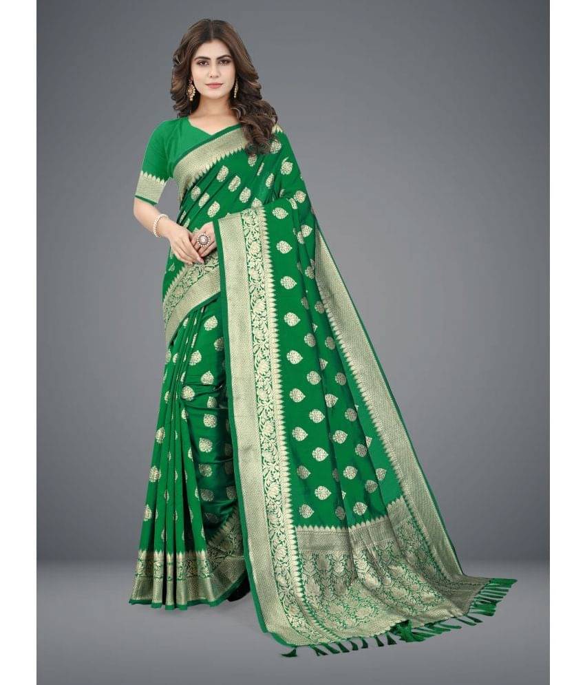 Om Shantam Sarees Banarasi Silk Woven Saree With Unstitched Blouse Piece ( Green ) Om Shantam Sarees Banarasi Silk Woven Saree With Unstitched Blouse Piece ( Green )