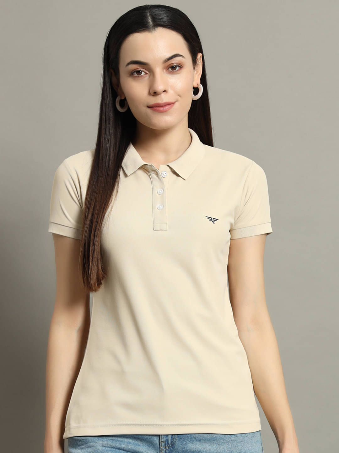 Riss Women Cotton Blend Solid Regular Fit Polo Collar T-Shirt ( Beige ) Riss Women Cotton Blend Solid Regular Fit Polo Collar T-Shirt ( Beige )