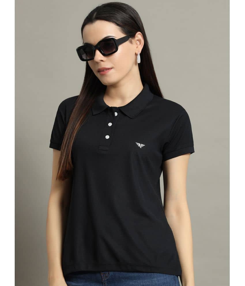 Riss Women Cotton Blend Solid Regular Fit Polo Collar T-Shirt ( Black )